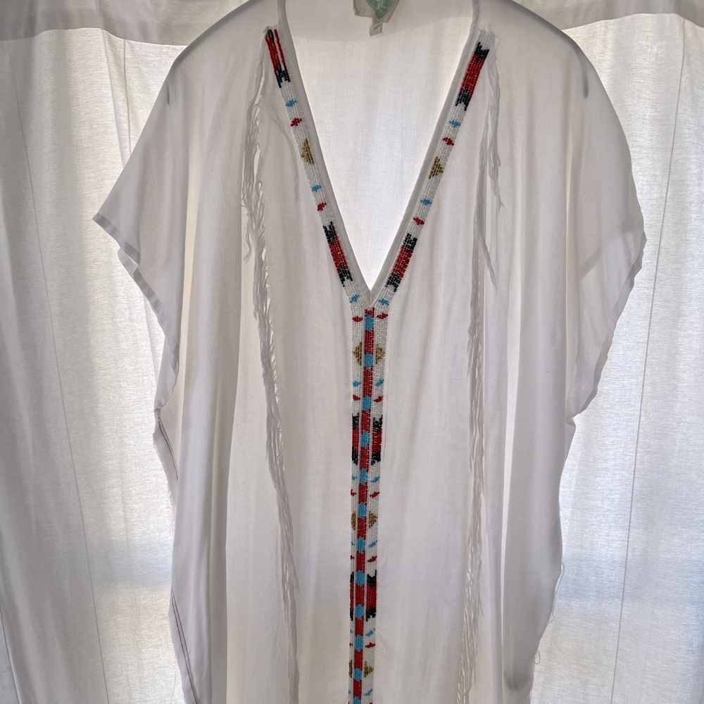 Z&L DRESS and beach cover! Semi sheer, short white dress beaded down the front